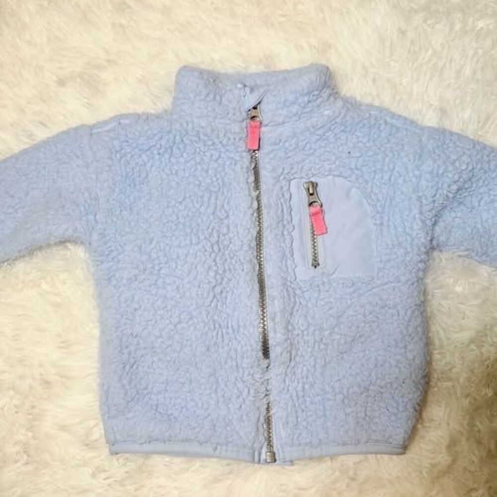 Baby Fleece Jacket 12M Blue Sherpa Zip Up Carter’s Lightweight - Picture 2 of 7